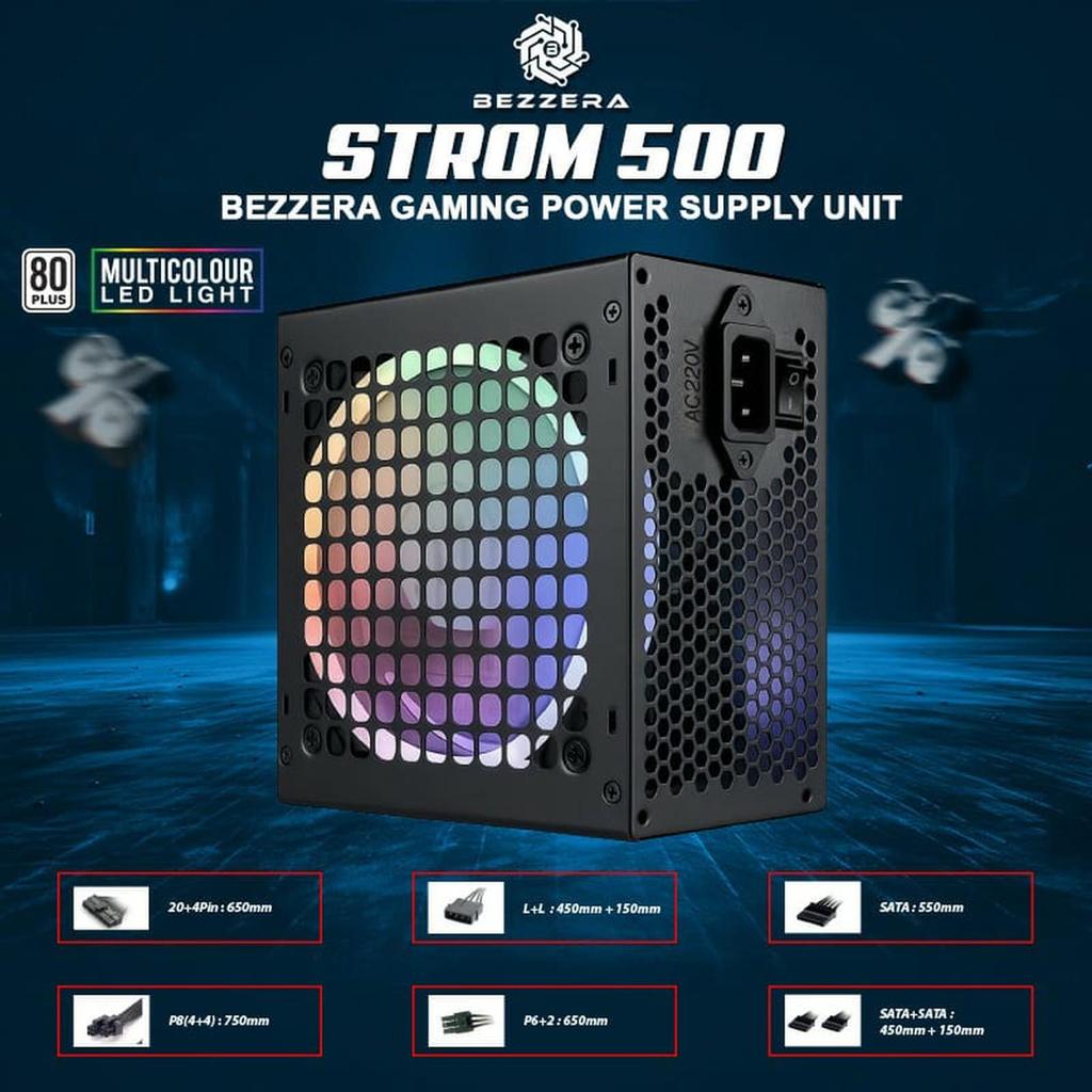 Power Supply / PSU PC BEZZERA  STROOM 500W RGB FAN (MULTI COLOUR)
