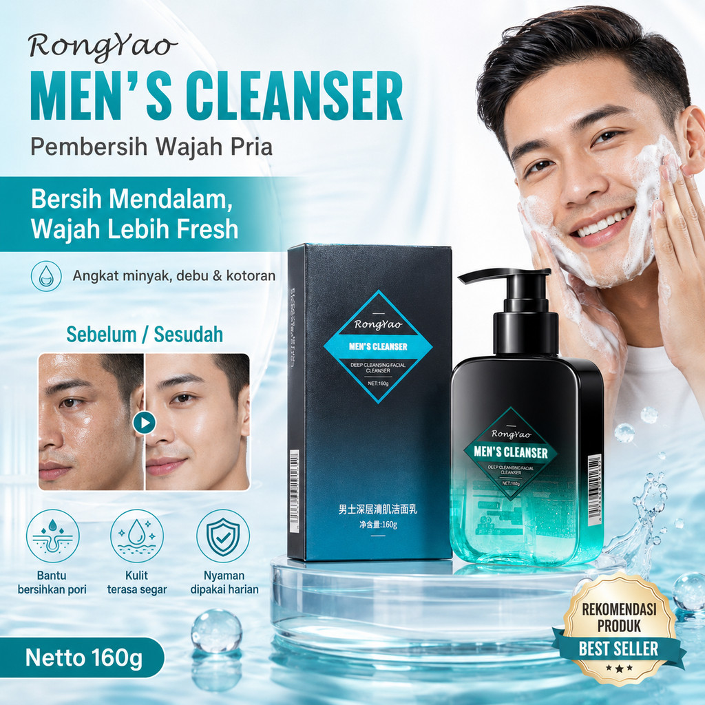 RongYao Oil and Acne Care Face Wash 160g Sabun Pembersih Wajah Pria Untuk Jerawat Deep Cleansing Fac