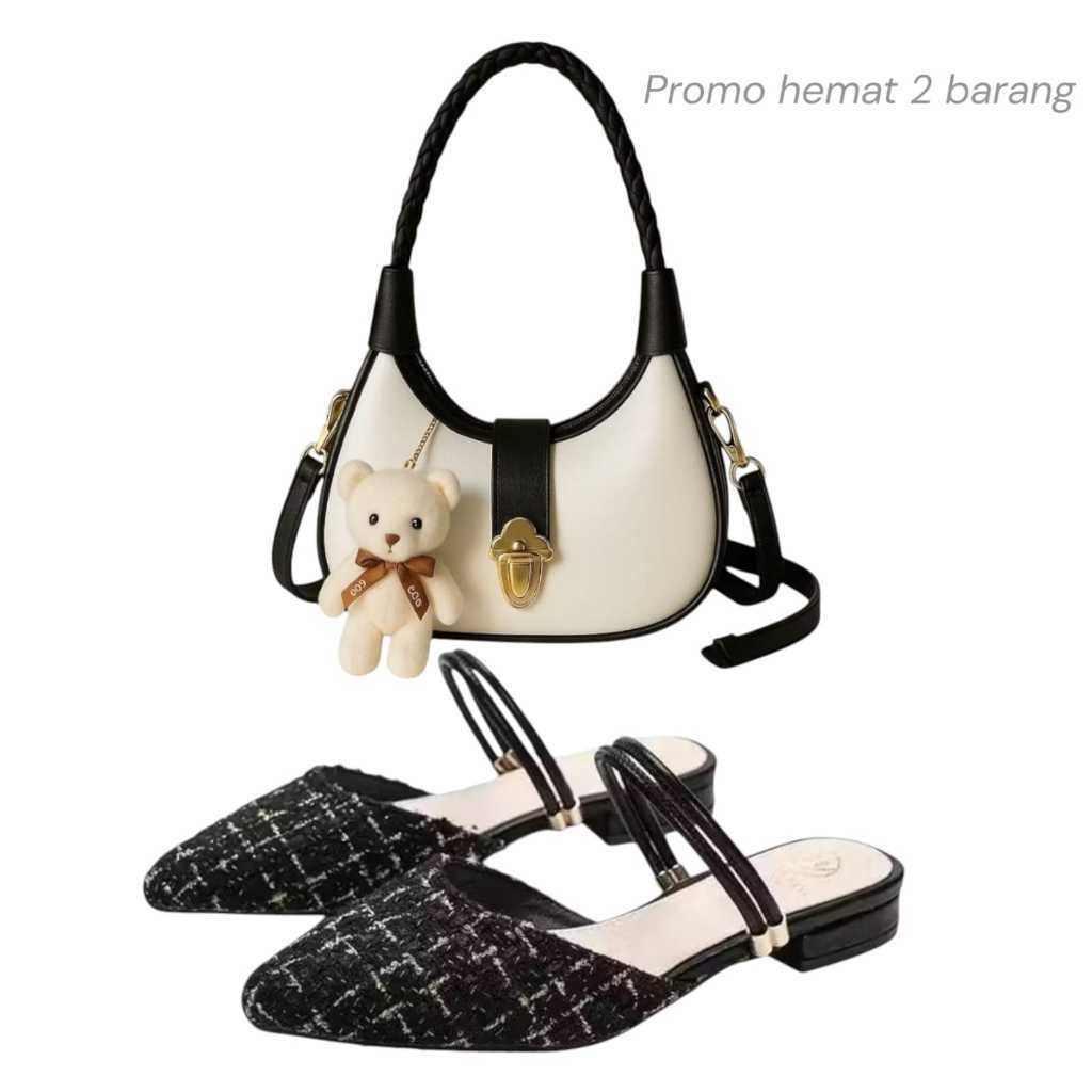 new A45 paket hemat 2set sendal wanita vina dan tas wanita slempang bonpita ready