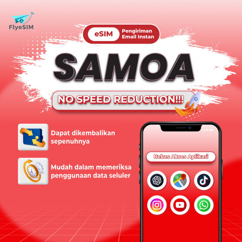 Flyesim Samoa esim Roaming 5G Data | 3-20GB 3-30Hari | Instant Email Delivery | High Speed Travel
