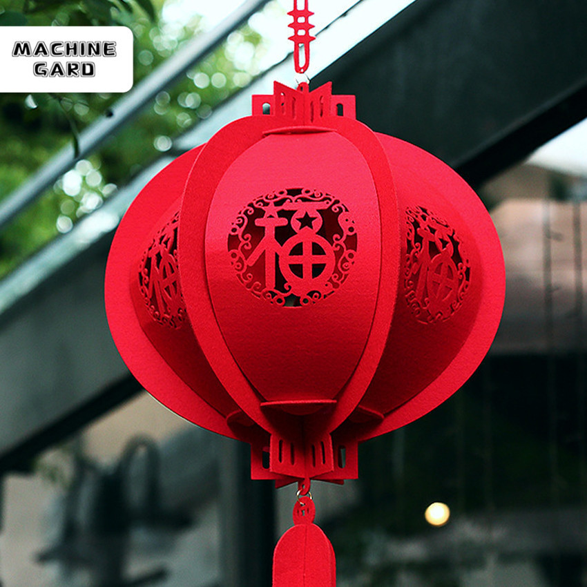 Machinegard 20cm Lampion Imlek Merah Kain Sutra Motif Fu Lampion Polos Dekorasi Imlek Tahun Baru Chi