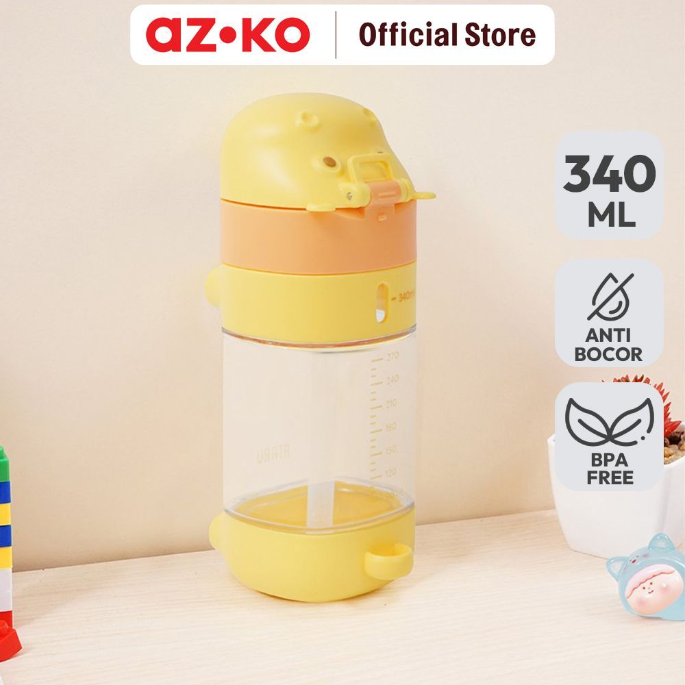 AZKO Ataru Botol Minum Anak Tritan Dengan Strap Hippo 340 ml - Oranye Water Bottle Tumbler Botol Air