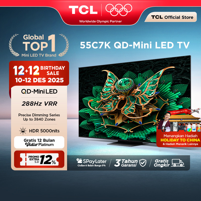 TCL 4K QD-Mini LED TV 55 Inch C7K - up to 2048 Dimming Zone - 3000 Nits - 144Hz - Google Assistant/G