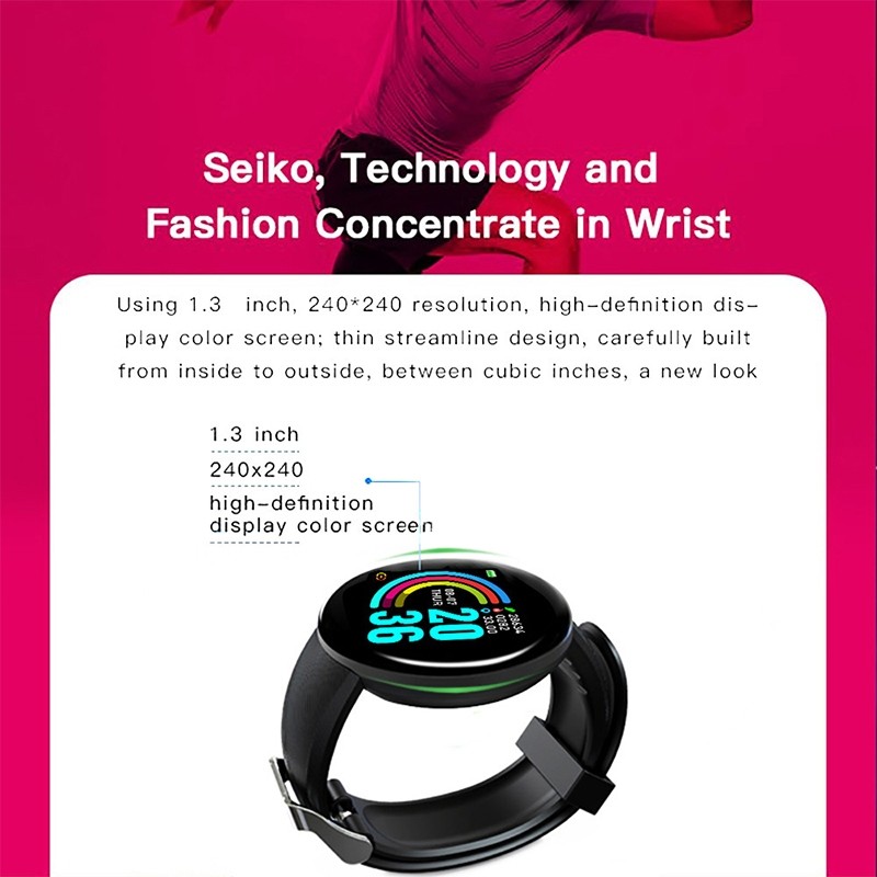 SmartWatch D18S Round Screen Bluetooth Waterproof Smartban Message reminder changeable wallpaper Wat