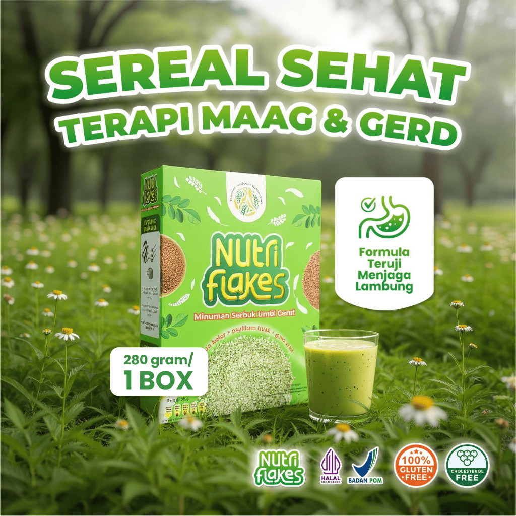 Nutriflakes Sereal Umbi Garut Asam Lambung - Ampuh Mengatasi Asam Lambung Gerd, Maag 1 Box Nutriflak