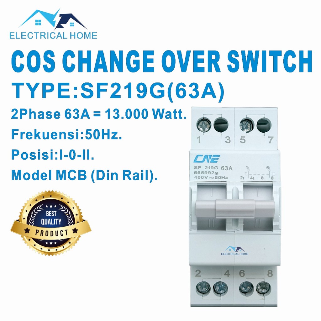 COS Change Over Switch Ohm Saklar Model MCB Din Rail 2Phase 63A CNE