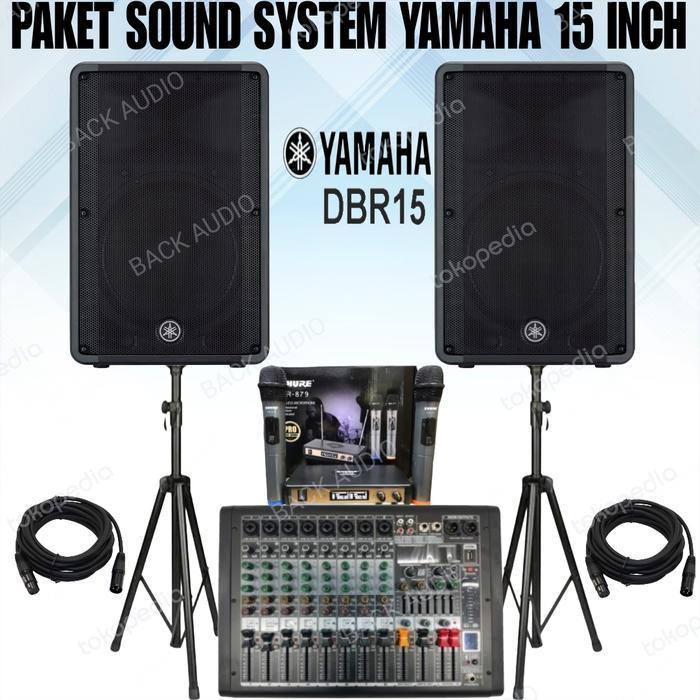 PAKET SOUND SYSTEM INDOOR DAN OUTDOOR 2 SPEAKER YAMAHA 15 INCH KOMPLIT