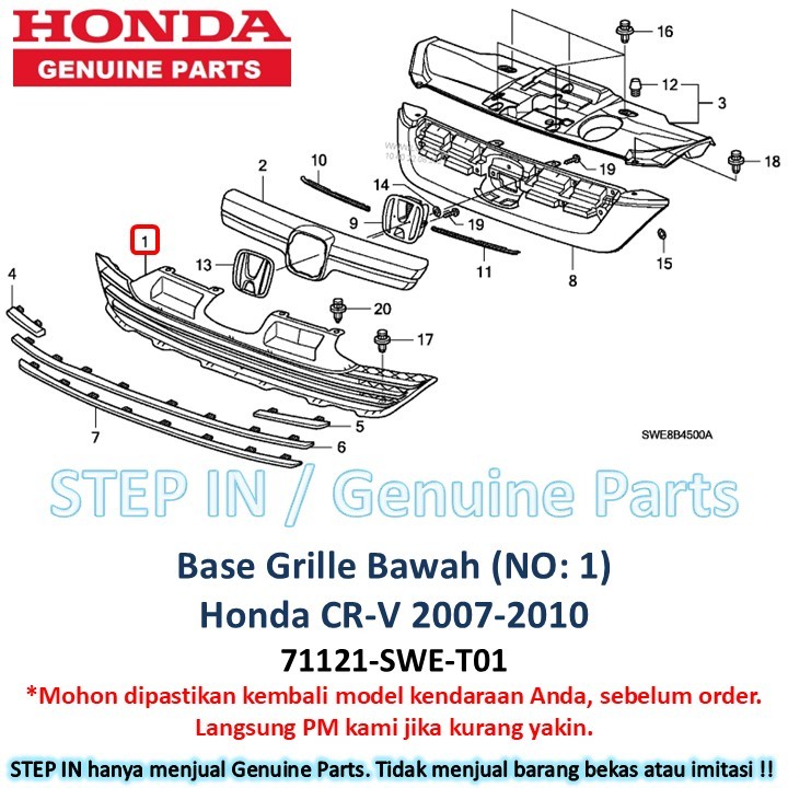 Base List Moulding Grille Atas Bawah Honda CRV CR-V 2007 2008 2009 garnish Original baru