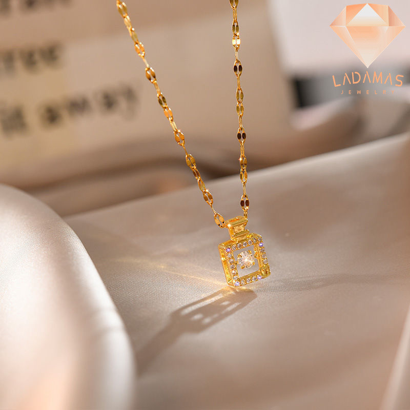 Ladamas Kalung Titanium Dengan Liontin Botol Parfum Permata Bisa Bergerak Gaya Elegan KT107