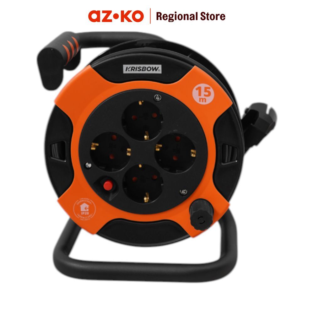 Krisbow 15 Meter Kabel Roll 4 Socket Mini Drum - Hitam/Oranye Gulungan Listrik Rol Kabel Power Reel 