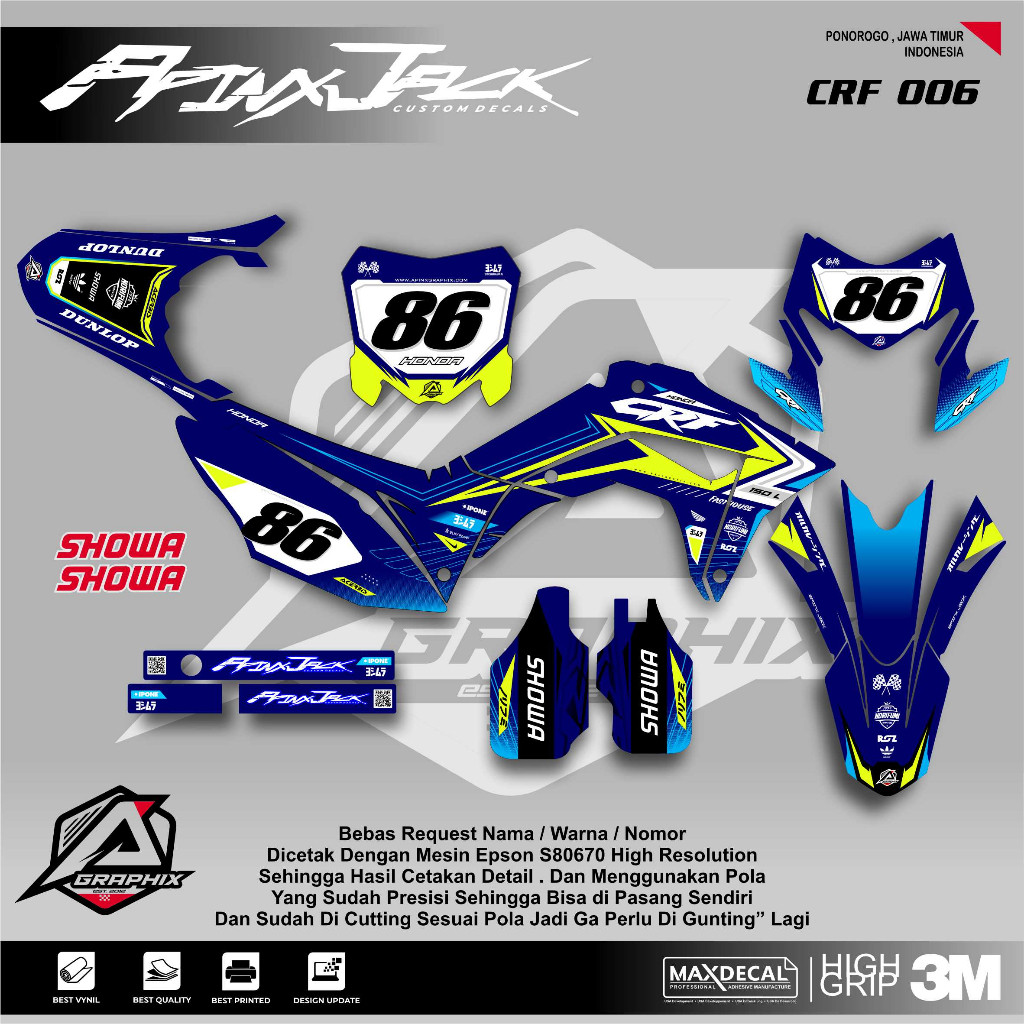 DECAL STICKER CRF 150 /CUSTOM DECAL CRF 150 BIRU /CRF SUPERMOTO