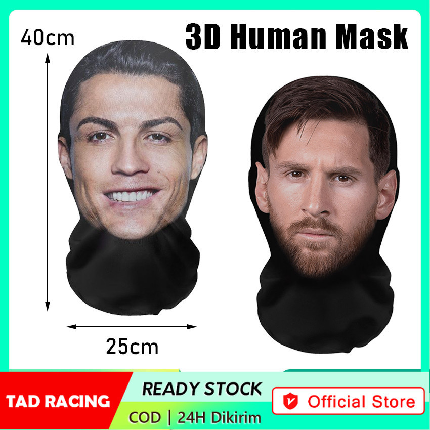 TADRACING 3D Topeng Halloween Cosplay CR7/Messi/CR/Cristiano Ronaldo 3D Seamless Magic Funny Celebri