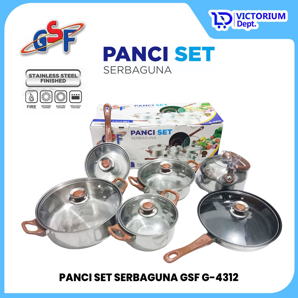 VICTORIUM - GSF G-4312 PANCI SET 12 PCS STAINLESS STEEL SERBAGUNA - PANCI + TUTUP KACA DAN TEKO GSF 