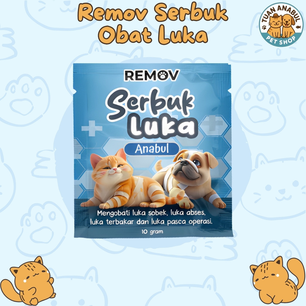 Remov Serbuk Luka Luar Cakar Bernanah Pasca Operasi Antiseptik Antibiotik Kucing Anjing 10gr