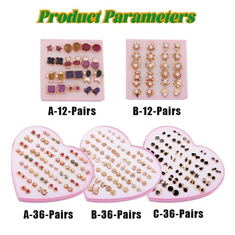 36 Pasang Anting Hypoallergenic Plastik Anting Tusuk Berbagai Bentuk Women Earrings Set Anting Stud