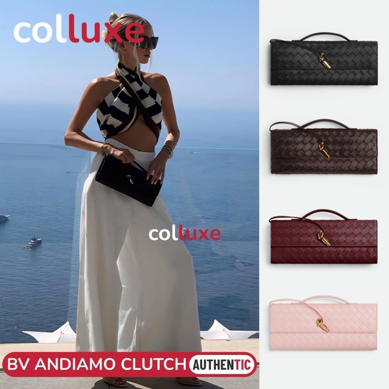 Bottega Veneta BV Andiamo Clutch Bag Lambskin Kulit Domba 31cm Clutch