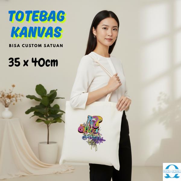 Tas Totebag Kanvas Putih Premium 35x40 Cm Bisa Custom Desain Satuan Bebas, Cocok untuk Goodiebag Eve