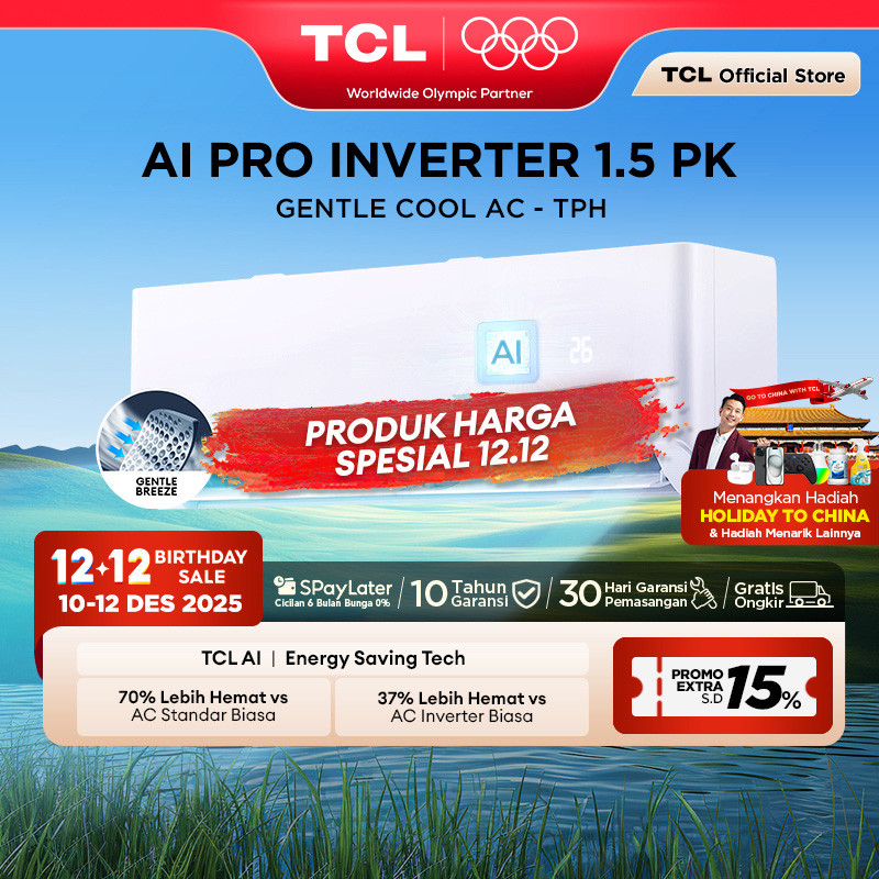 TCL AC Inverter 1.5 PK - Gentle Breeze - Healthy Filter - Hemat Listrik - Anti Bising - Cepat Dingin