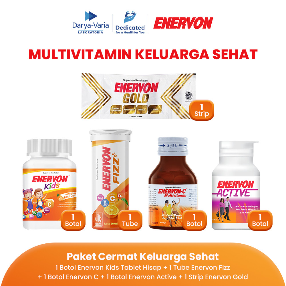 [BARU] Paket Multivitamin Keluarga Enervon Kids Tablet Hisap  + Enervon-C +Enervon Active + Enervon 