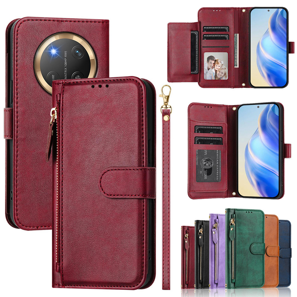 For Honor X9c Smart X8c X7c X6c X9b X8b X7b X6b X5b X9a X7a X6a X50 Zipper Wallet Flip Case Leather 