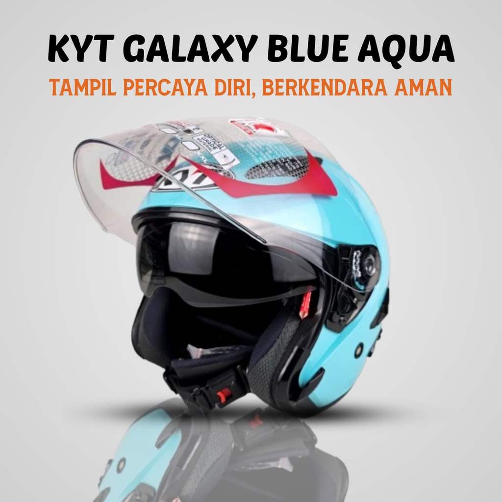 PAKET GANTENG KYT GALAXY BLUE AQUA | HELM KYT GALAXY VISOR FLAT | NEW