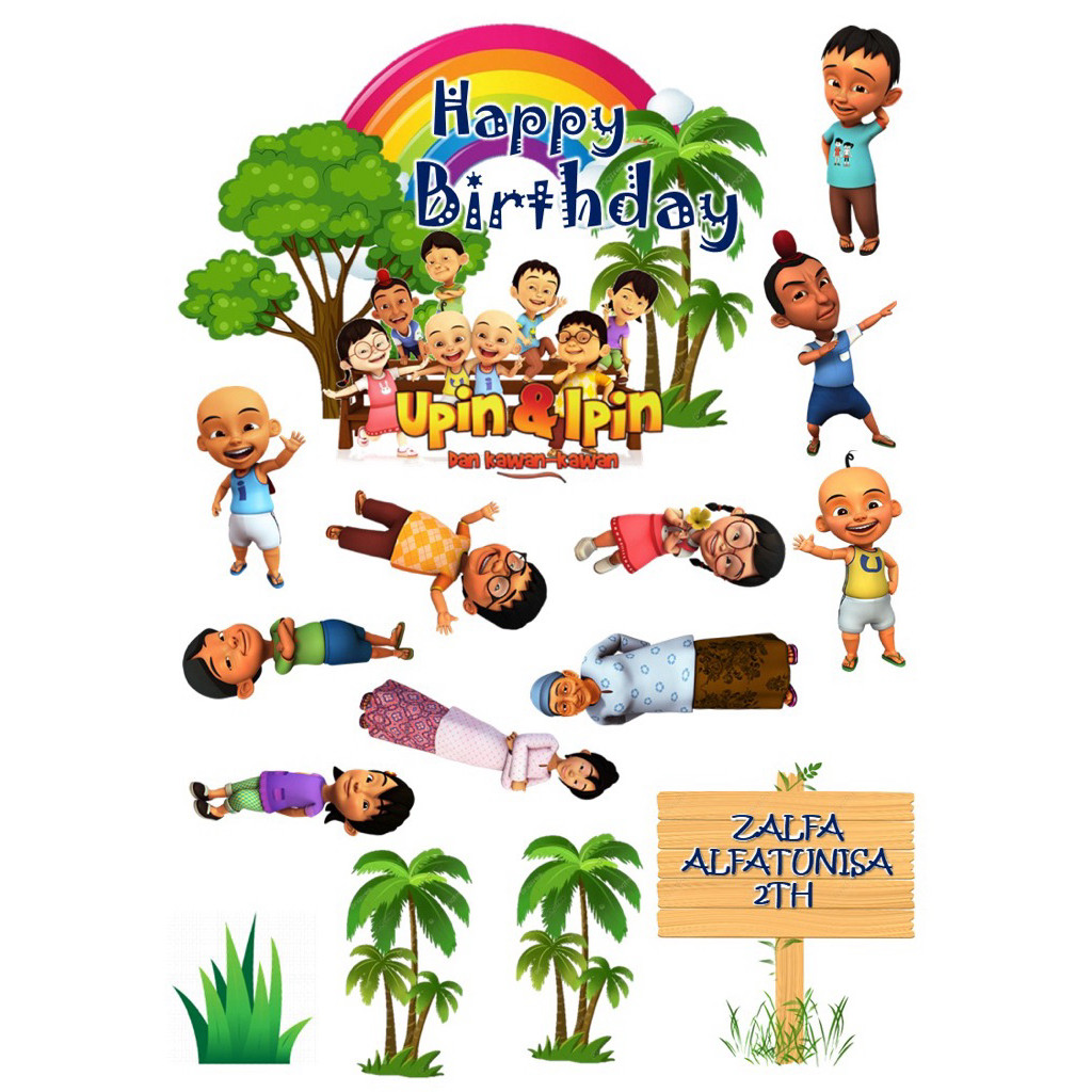 TOPPER CAKE UPIN IPIN FREE CUSTOM NAMA | HIASAN KUE ULTAH TEMA UPIN IPIN