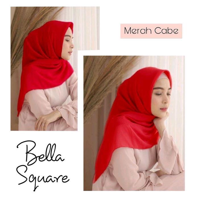 Kerudung Segi Empat Bella Square Hijab Square Premium | 60 Warna | size 115x115 | WARNA MERAH CABE |