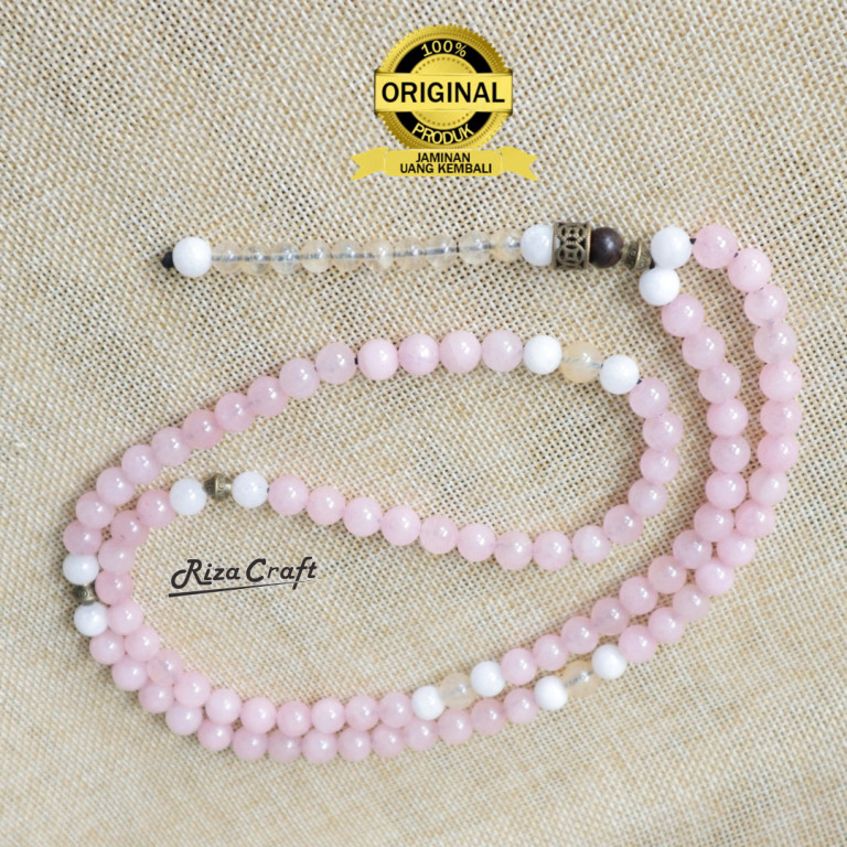 Tasbih Batu Pink Merah Muda Rose Quartz Giok Putih Citrine Kristal Alam Akik ASLI 99 Butir