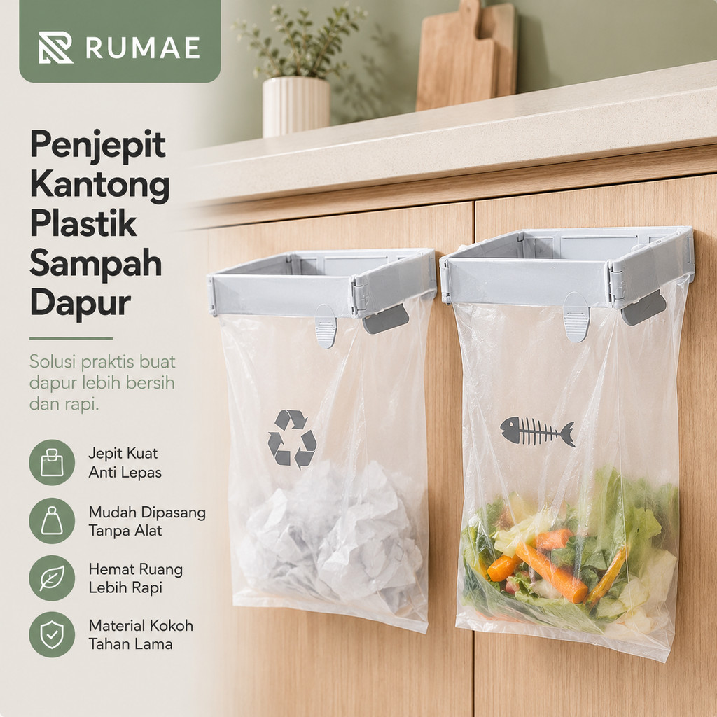 RUMAE Penjepit Kantong Plastik Sampah Dapur Kamar Mandi Tempel Laci Dinding Pembuangan Praktis Serba
