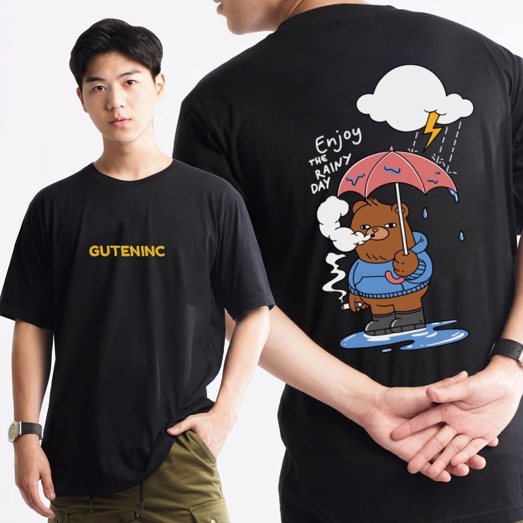 Guten Inc - Kaos Hitam Pria Rainy Bear Black T-Shirt