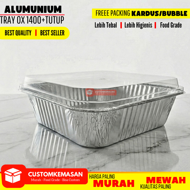 Aluminium foil tray dan tutup/alumunium foil tray/aluminium foil kotak/aluminium foil ox 1400