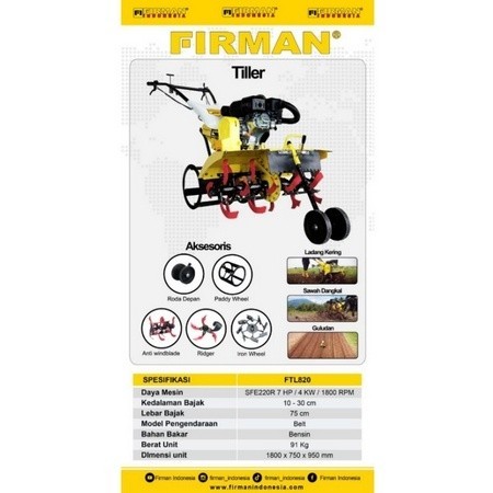 FIRMAN FTL820 MESIN TRAKTOR BAJAK SAWAH BASAH / KERING TILLER FIRMAN FTL 820