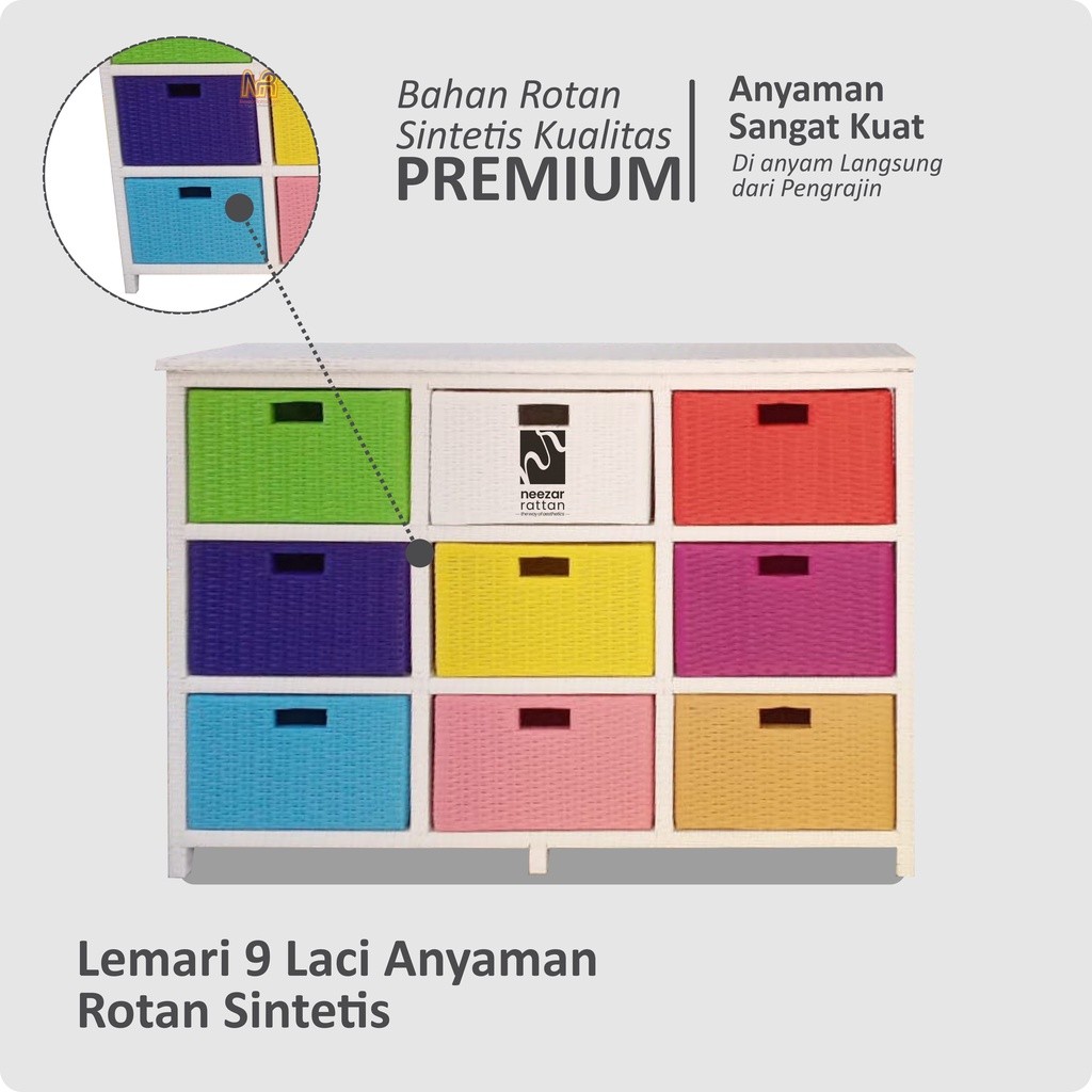 Rak Lemari Laci Rotan Sintetis 9 laci Tempat Serbaguna