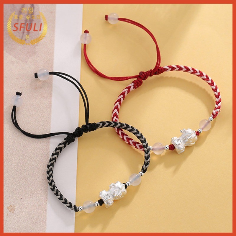 Gelang Keberuntungan Gaya Cina Pasangan Tali Hitam Dan Merah Gelang Pixiu