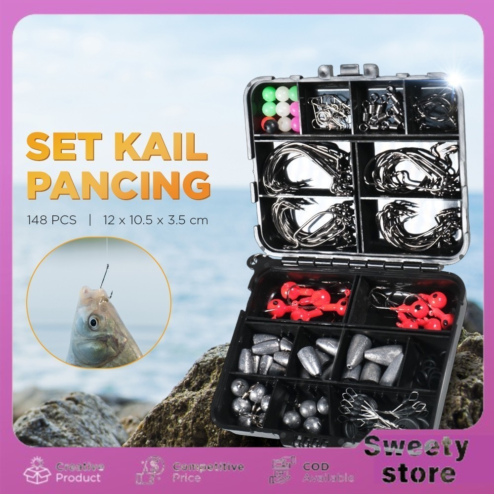 SET Kail Pancing Fishing Hook Tackle Box Set 148 PCS Kail Pancing Set Fishing Hook Tackle Box Set