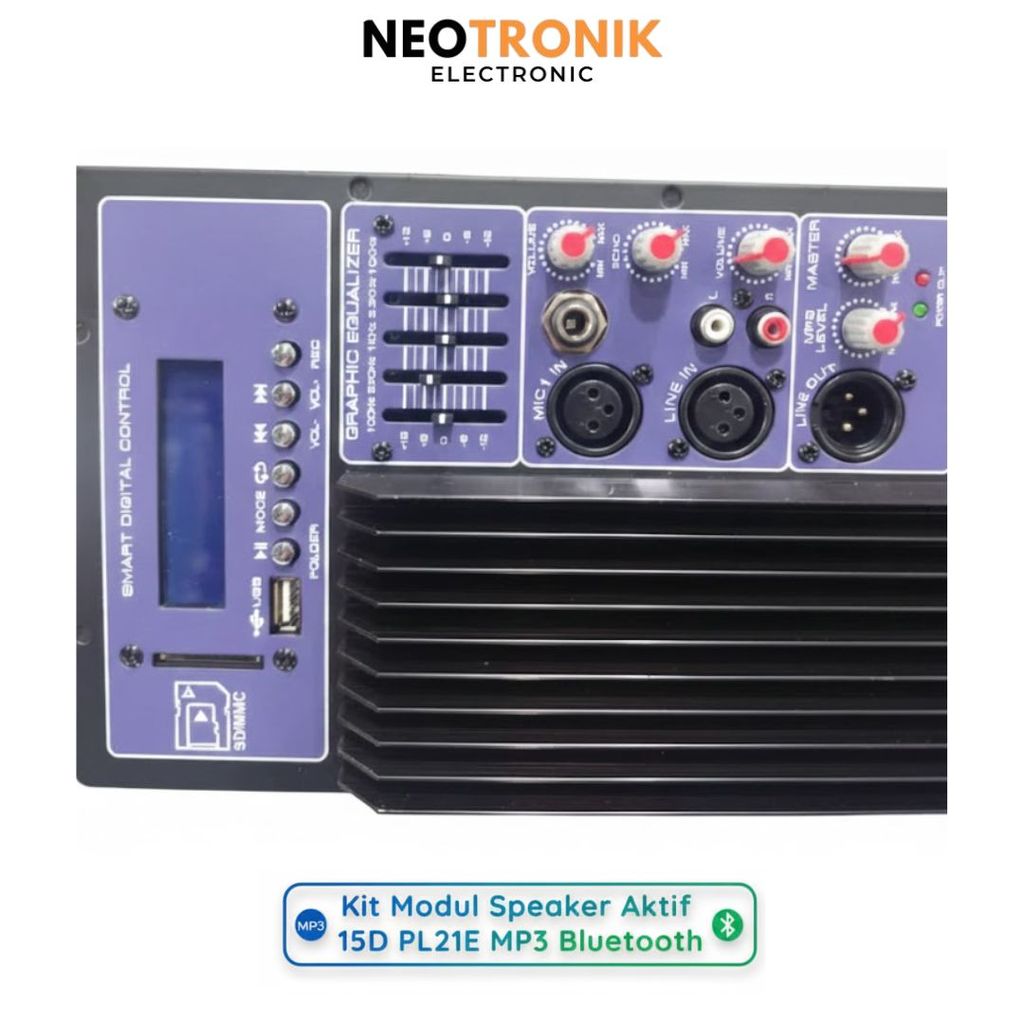 KIT MODUL SPEAKER AKTIF 15D PL21E MP3 BLUETOOTH + GRAPIC EQUALIZER 250 WATT