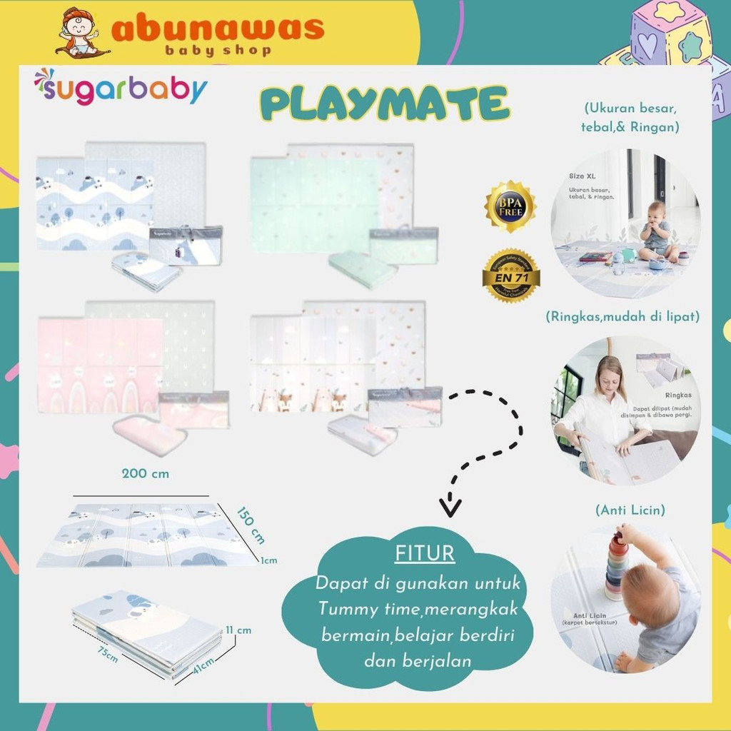 TERLARIS Sugar Baby Foldable Baby Playmat / Karpet Lipat Playmat Lipat Bayi Karpet Bayi Matras Bayi 