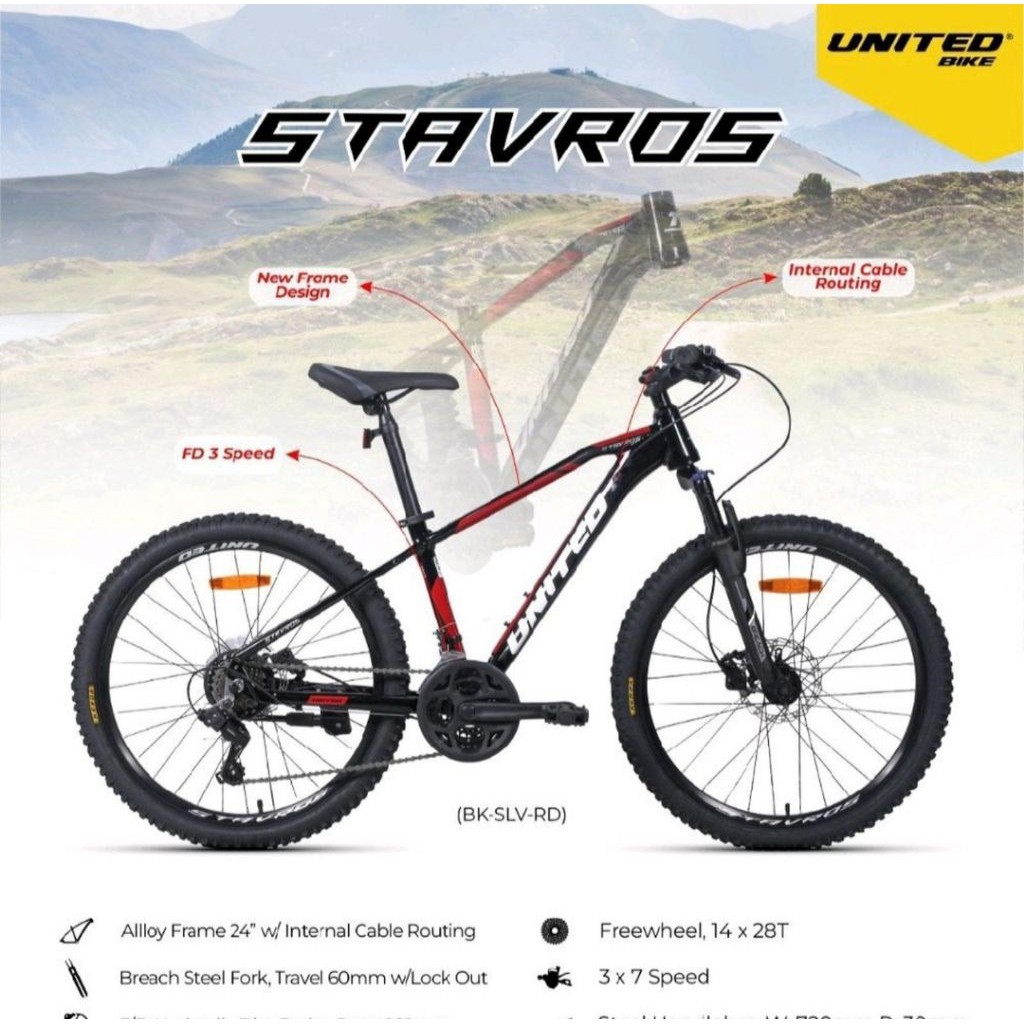 Sepeda Mtb Gunung 24" United Stavros Alloy New Promo