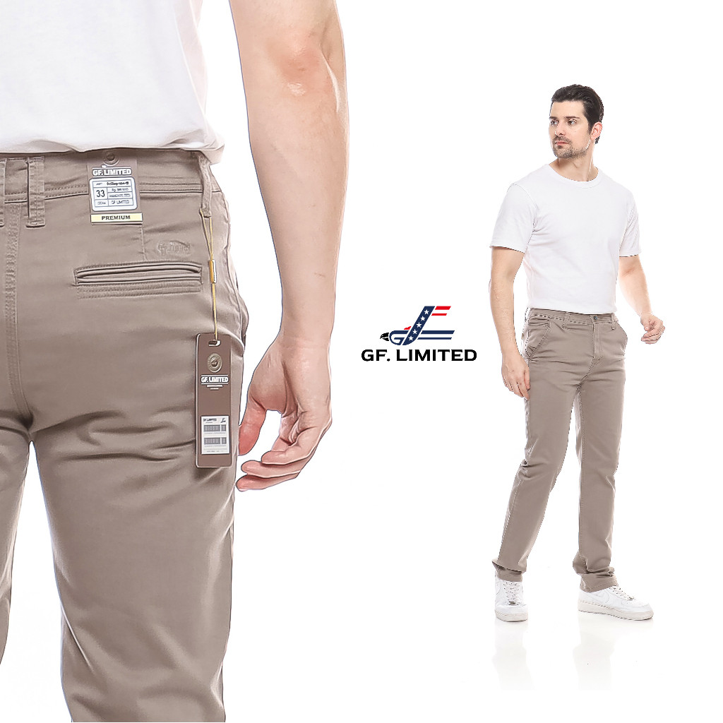 GF. LIMITED Celana Chino Pria Strech Elastis Chinos Cowok Bahan Ngaret Premium Original Brand