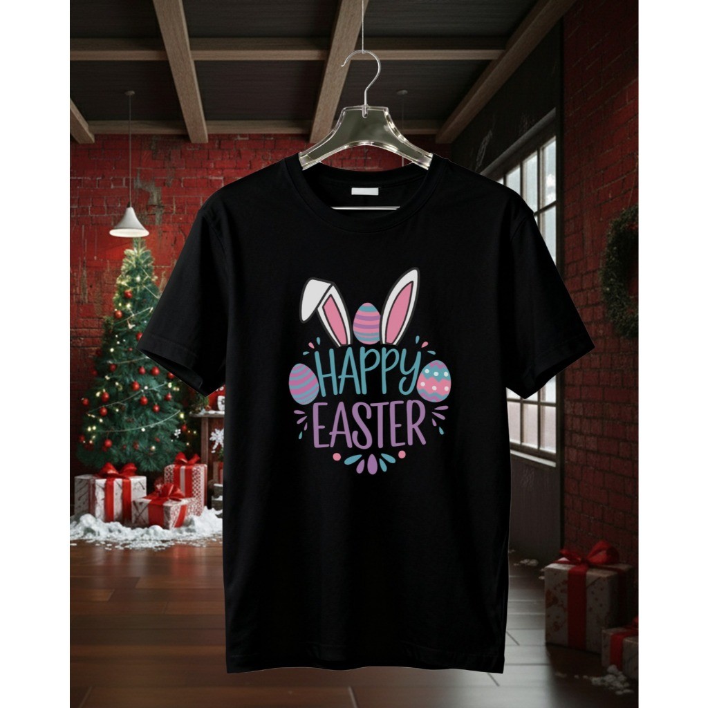 Kaos Paskah Happy Easter Bunny Ears Telur Lucu | Premium Pria Wanita Unisex Distro