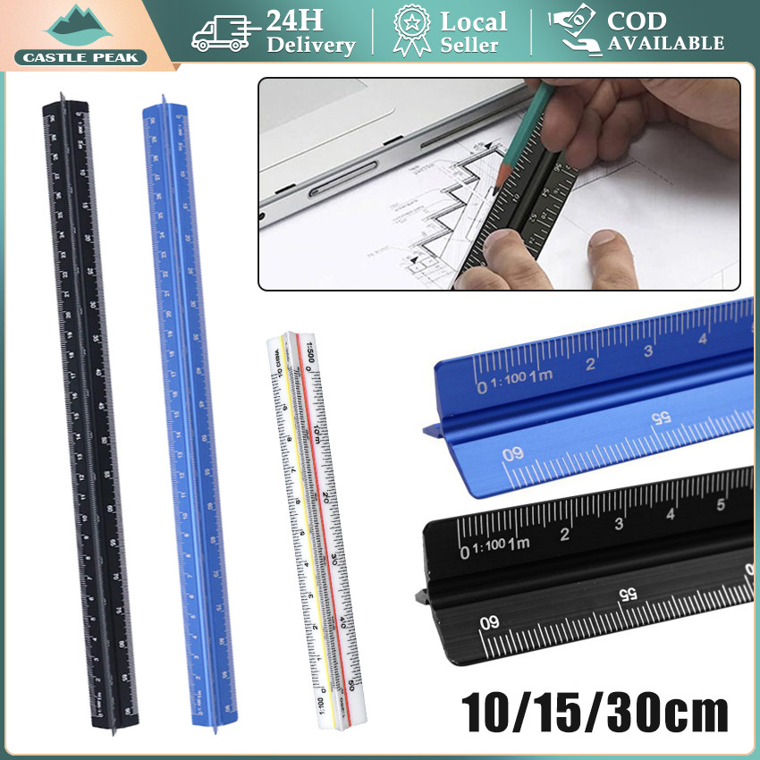 Penggaris Skala Segitiga 15cm/30cm - Skala Arsitek Teknik Sipil Anti Slip untuk Gambar Konstruksi