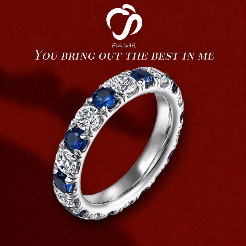 FULSHE Cincin Fashion Berlian Biru Dan Putih Asli Untuk Pasangan