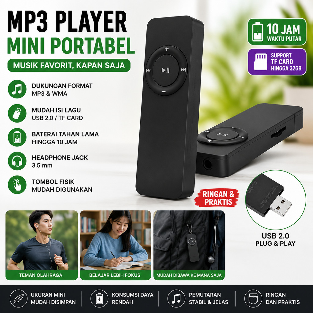 Mp3 Player Mini Portabel Musik Digital Player Walkman Slim Slot Micro Sd Tf Card 32gb Audio Player U