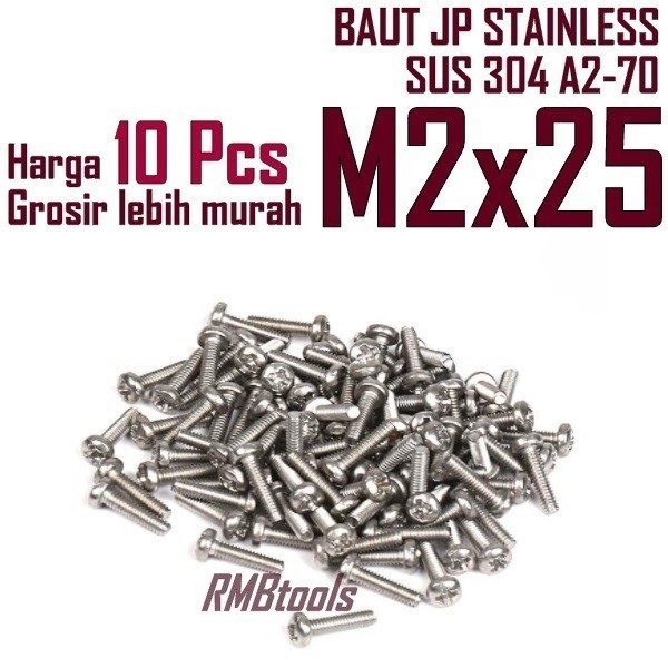 M2x25 Baut JP Stainless Steel M2 / Baut JP Stainless M2 x 25mm SUS 304 MASSAL