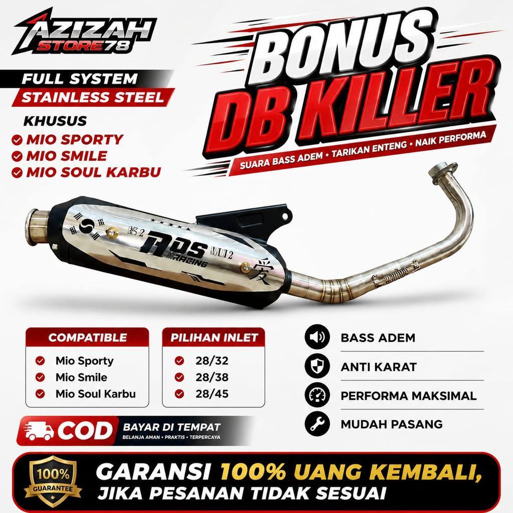 KNALPOT STANDAR RACING ORIGINAL MERK AOS RACING PNP MIO MIO SPORTY SMILE SOUL KARBU INCLUDE DB KILLE