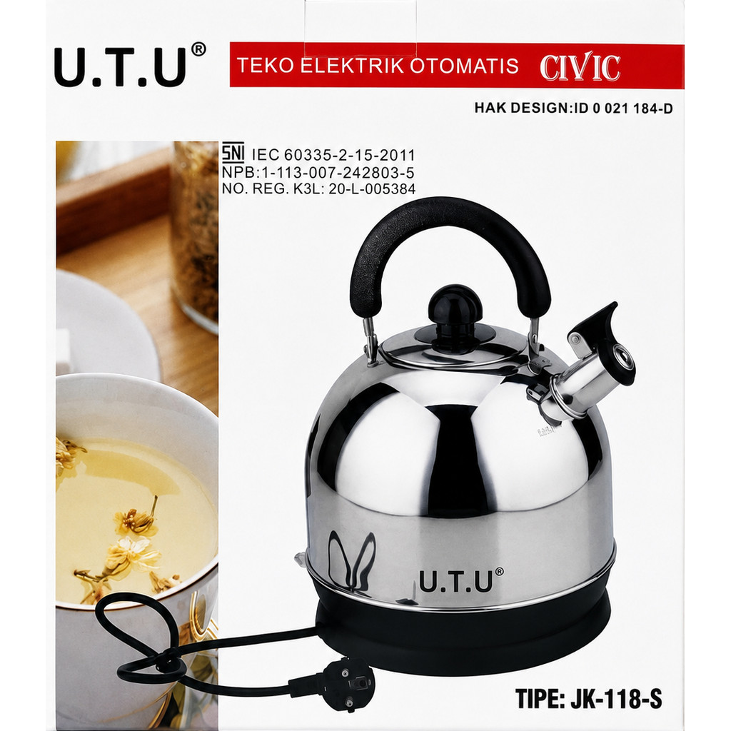 Ceret Lstrik JK118 CIVIC 4.5L UTU / Pemanas Air / Teko Listrik / Electrik Kettle Stainless Steel SNI