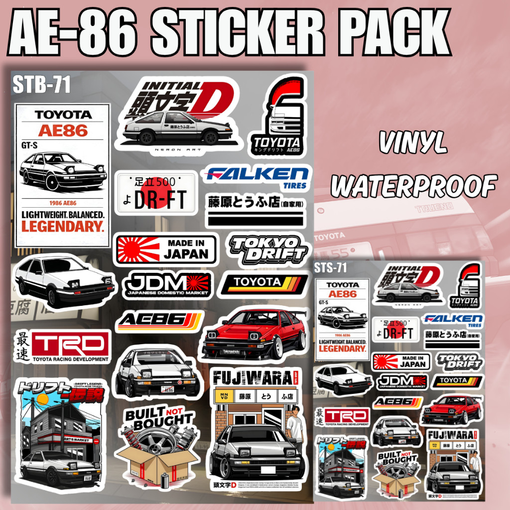 Initial D AE86 Sticker Vinyl Glossy Pack – Stiker JDM Drift Toyota Trueno Waterproof untuk Laptop Tu