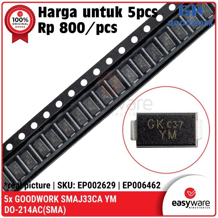 5pcs Dioda SMAJ33CA YM DO-214 TVS Diode SMAJ33 CA SMA SMD 7.5A 400W