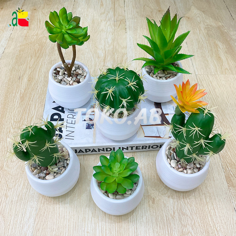 TERLARIS - RANGKAIAN KAKTUS SUKULEN MINI POT BULAT TANAMAN ARTIFICIAL HIASAN MEJA RUMAH KANTOR CAFE 