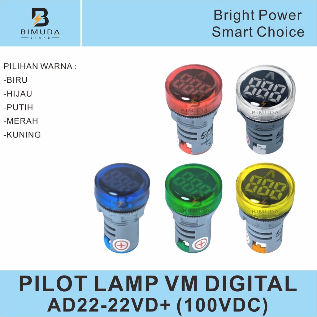 AD22-22VD+ PILOT LAMP LED / PILOT LAMPU LED WITH VOLT METER BENTUK BULAT DRAT 22mm DC